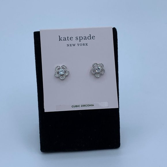 kate spade Jewelry - Silver Toned Floral Studs W/ Crystal Accents